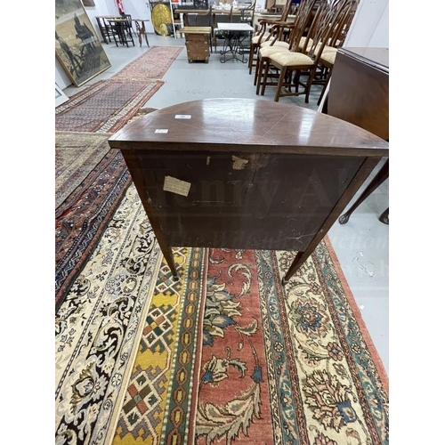 80 - 19th cent. Mahogany demi-lune miniature vitrine/display cabinet with inlaid decoration. 23ins. x 11i... 