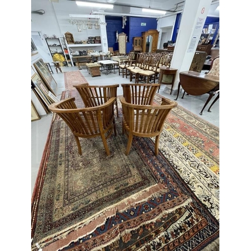 83 - 20th cent. Indonesian hardwood chairs, horseshoe shaped back with open slats, slat work seats with s... 