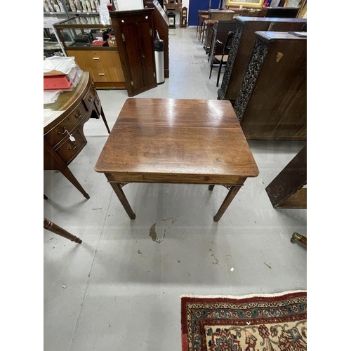 90 - Early 19th cent. Mahogany tea table on chamfered supports. 34ins.