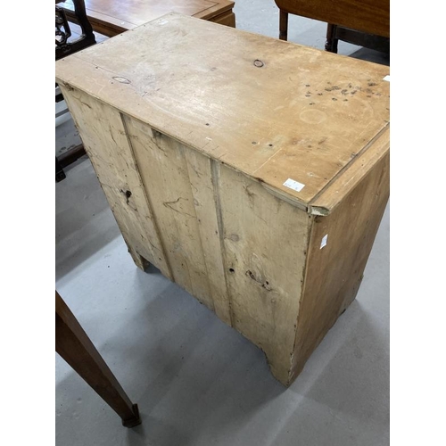 78 - 19th cent. Pine chest of three drawers, moulded top, knob handles, bracket feet. 30ins. x 17ins. x 3... 