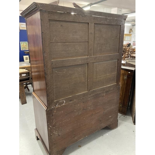 91 - 19th cent. Mahogany press cabinet on chest four slider press on two over two chest of drawers on bra... 