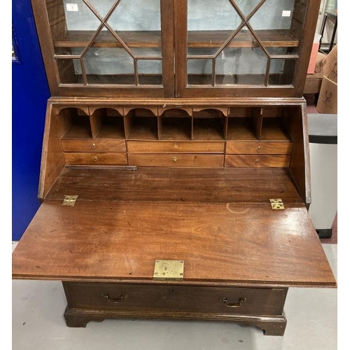 1 - Georgian mahogany bureau bookcase with astragal glass, some panes cracked (5), and fitted interior. ... 