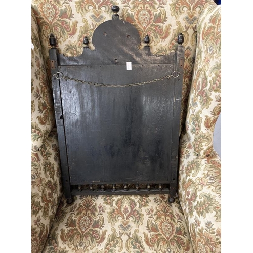 102 - Late 19th cent. Aesthetic ebonised and gilt wall mirror, removable panel with pierced fretwork, shap... 