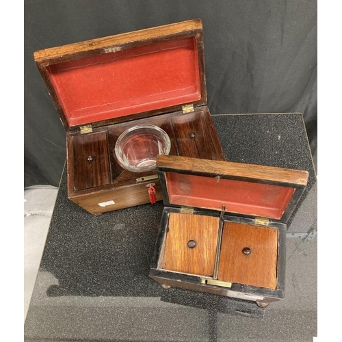 104 - 19th cent. Rosewood sarcophagus shaped tea caddy, two mixing containers, a central mixing bowl on sq... 