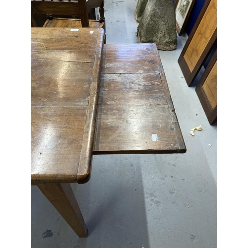 114 - 19th cent. French fruitwood farmhouse table, four plank top with cleated ends, single drawer on one ... 