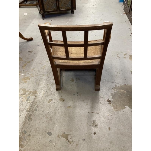 116 - Arts and Crafts oak chair attributed to Brynmawr Furniture Company c1935 with lattice back, sleigh f... 