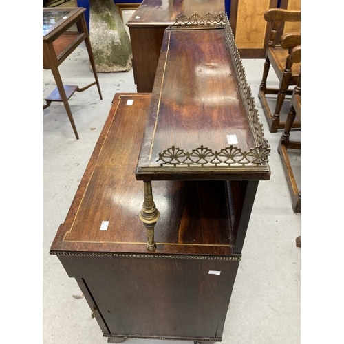 120 - Regency Rosewood chiffonier, the top with brass inlay & turned gilt brass columns supporting a shelf... 