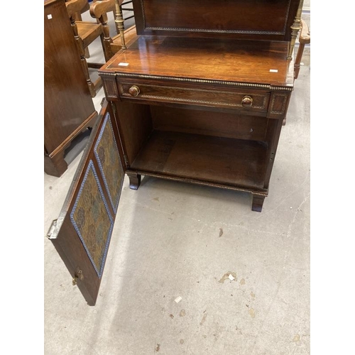 120 - Regency Rosewood chiffonier, the top with brass inlay & turned gilt brass columns supporting a shelf... 