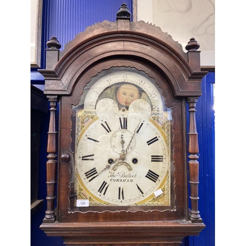 135 - Clocks: Mid 19th cent. Short door mahogany longcase with break arch fretted top surmounted by turned... 