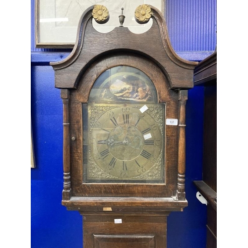 137 - 18th cent. Mahogany cased 30 hour longcase clock, John Fickell Crediton, brass engraved chapter ring... 