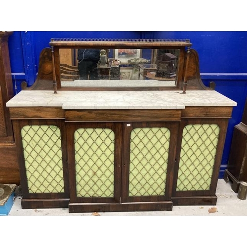 148 - Mid 19th cent. Rosewood marble topped break front sideboard with raised shelf, pierced brass gallery... 