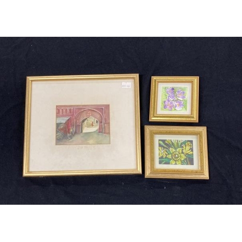 151D - Paintings & Prints: 20th century four small watercolours in frames, lilies, daffodils (x 2), crocus ... 