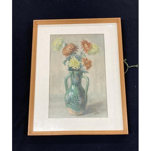 161 - Paintings & Prints: Watercolour, flowers in vase. Signed H M Slade, 1916. Framed and glazed. Tear on... 