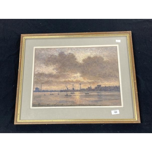 166 - Vincent Plant: c1900 Mall Gallery Pastel Society Docks at Sunrise/Sunset, pastel, signed V. Plant, f... 