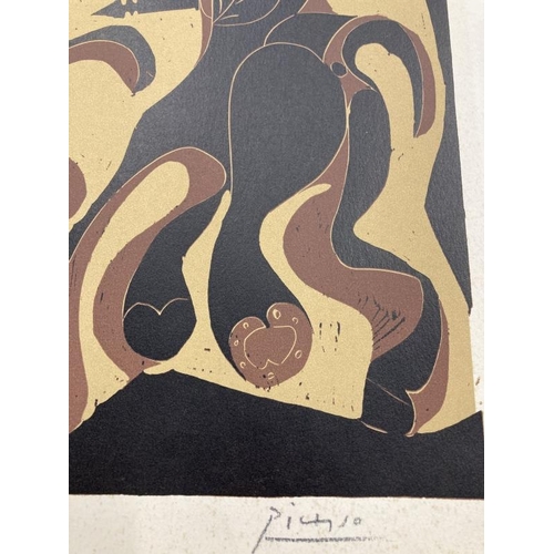 181 - (After) Pablo Picasso (1881-1973): Apres la Pique, original colour lino cut on woven paper realised... 