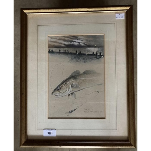 188 - Robin Armstrong 1947 watercolour, Cod Fishing, signed in pencil Robin Armstrong 87, framed and glaze... 