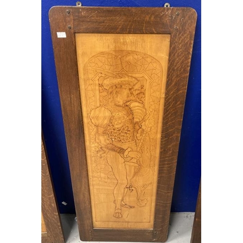 191 - Arts & Crafts: Early 20th cent. Pyrography pokerwork panels in oak frames each panel depicting a Sha... 