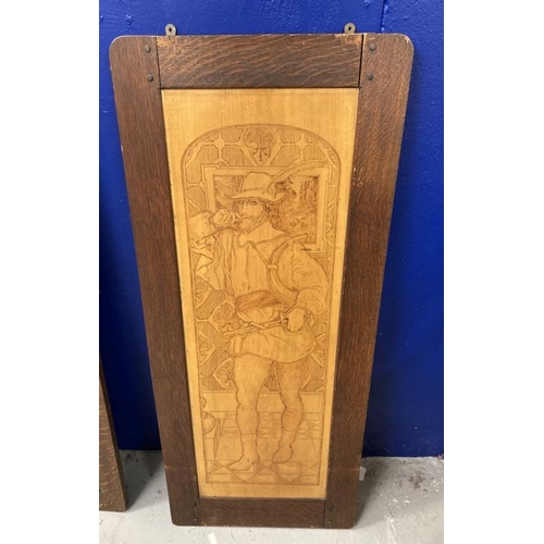 191 - Arts & Crafts: Early 20th cent. Pyrography pokerwork panels in oak frames each panel depicting a Sha... 