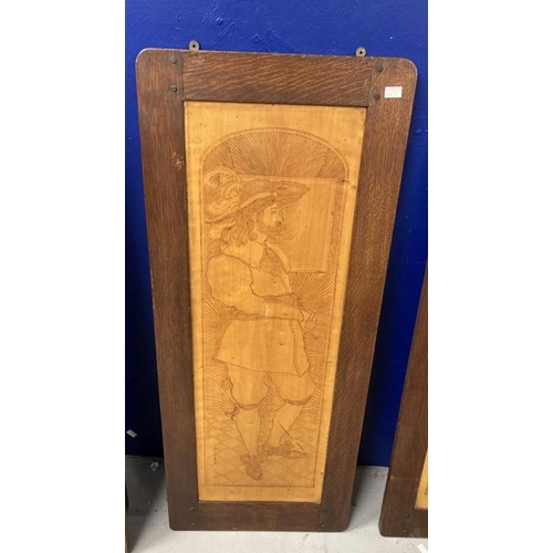 191 - Arts & Crafts: Early 20th cent. Pyrography pokerwork panels in oak frames each panel depicting a Sha... 