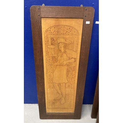 191 - Arts & Crafts: Early 20th cent. Pyrography pokerwork panels in oak frames each panel depicting a Sha... 