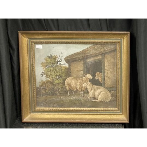 194 - Benjamin Zobel (1762-1831) Attributed To: Sand on board paintings, sheep by a stable, figures by two... 