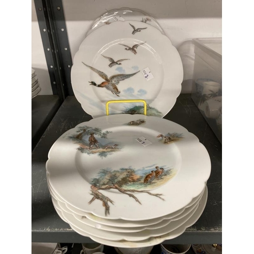 203 - Paris porcelain hand painted plates each depicting a different hunting scene marked with impressed N... 