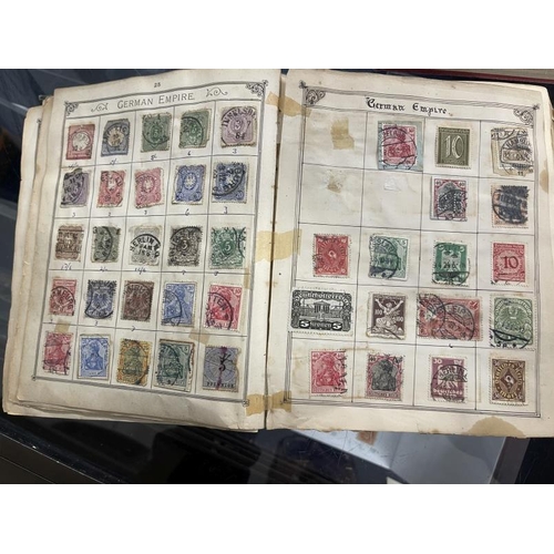 212 - Stamps: Box containing thirteen albums of mainly used World stamps, mostly pre-WWII, including two e... 