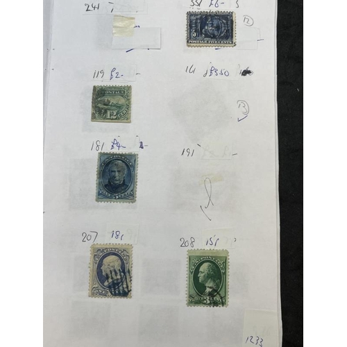 214 - Stamps: USA booklet containing fifty-seven stamps, mainly 19th century used including SG65 1861 12c ... 