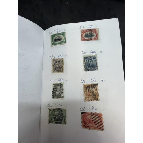 214 - Stamps: USA booklet containing fifty-seven stamps, mainly 19th century used including SG65 1861 12c ... 