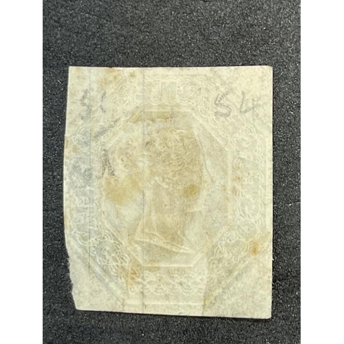 217 - Stamps: GB 1847-54, SG54 1/- (one shilling) pale green, used, dye mark just visible, cut at a slight... 