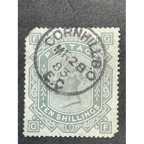 223 - Stamps: GB 1867-83, SG131 10/- (ten shilling) greenish-grey, plate 1, FG, slightly blued paper used,... 