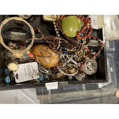 235 - Costume Jewellery: Includes bracelets, necklets. Plus a silver cigarette case. Weight 5.4oz.