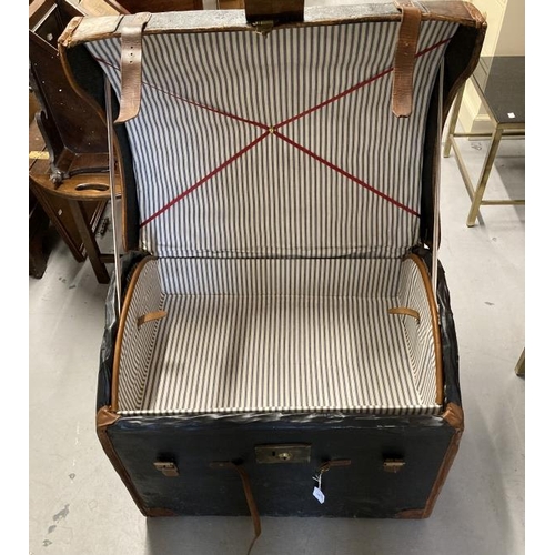 4 - Late 19th/early 20th cent. Dome topped leather and canvas travelling trunk. 23¼ins. x 27ins. x 19½in... 