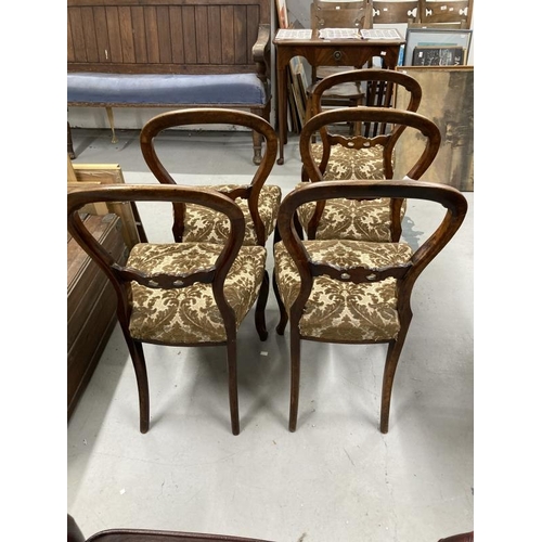 48 - Victorian set of 5 mahogany balloon back dining chairs with cabriole legs upholstered seats.