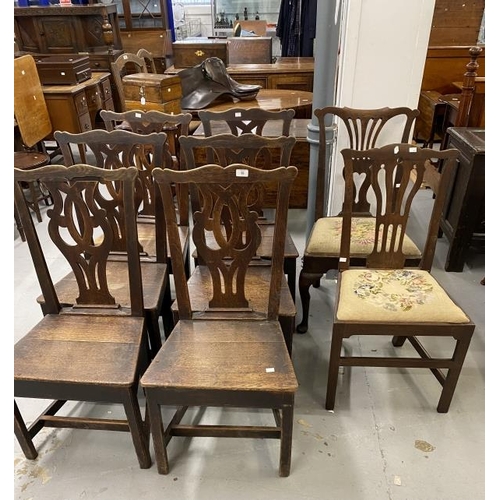 56 - Late 18th cent. Oak country dining chair, vase shaped back splat, drop in seat, shaped rails on cabr... 