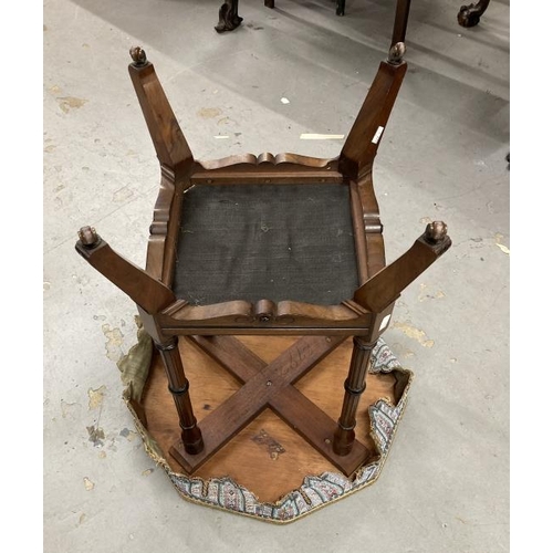 88 - Late 19th cent. Walnut & ebonised Gypsy table. The embroidered top with nine sides on turned & flute... 