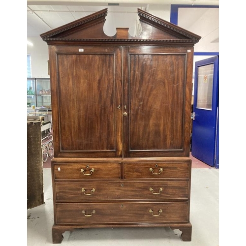 91 - 19th cent. Mahogany press cabinet on chest four slider press on two over two chest of drawers on bra... 