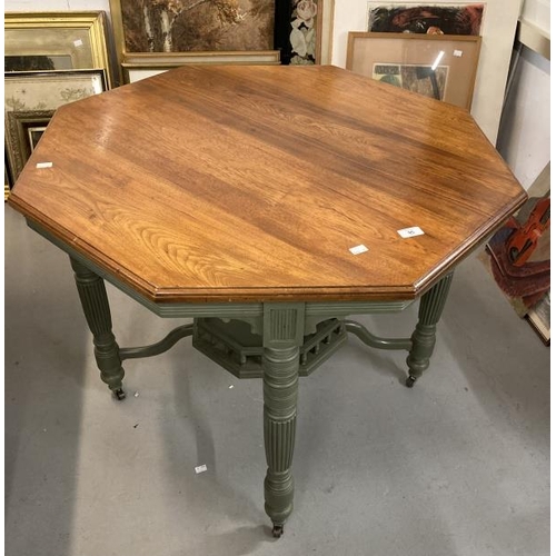 95 - Edwardian octagonal table with painted base, turned & reeded legs united by a octagonal central shel... 