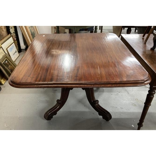 96 - Early 20th cent. Mahogany tilt top dining table on turned central support with tripod feet. Top A/F.... 