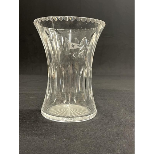 177 - WHITE STAR LINE: Cut glass large waisted flower vase, house flag to front. 7½ins.