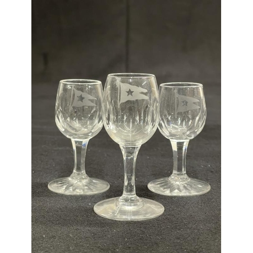 180 - WHITE STAR LINE: Cut glass mixed sherry and other glasses. 3½ins. and 4ins. (3)