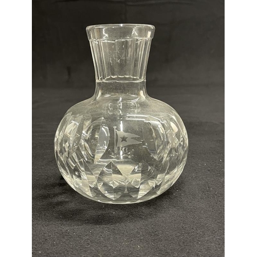 187 - WHITE STAR LINE: Cut glass bulbous table carafe with house flag. 6ins.