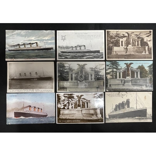 213 - R.M.S. TITANIC: Period real photographic Titanic and Olympic related postcards. (9)