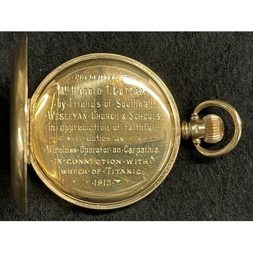 241 - R.M.S. TITANIC. THE HAROLD COTTAM COLLECTION: Hallmarked 9ct Gold Waltham gentleman's hunter pocket ... 