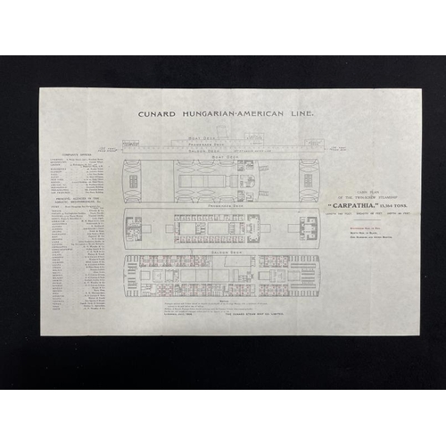 248 - R.M.S. CARPATHIA: Extremely rare Cabin/Deck deck plan for Cunard's famous Carpathia. This plan illus... 