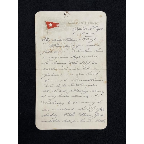 249 - R.M.S. TITANIC: First Class passenger Stanley May onboard letter written April 11th 1912 at 11am. Th... 