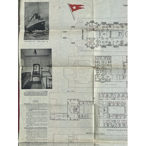 255 - R.M.S. TITANIC: First-Class passenger Caroline Bonnell's printed promotional plan of the Titanic's F... 