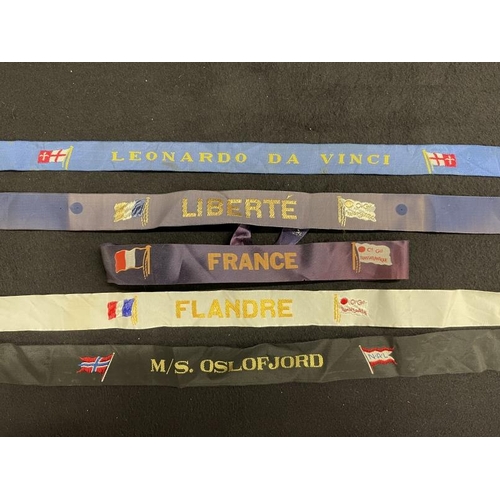 39 - OCEAN LINER: Collection of gala night ribbons including Liberté and France. (5)