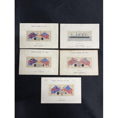 51 - WHITE STAR LINE: Collection of silk postcards including R.M.S. Oceanic and S.S. Lapland. NB The Lapl... 