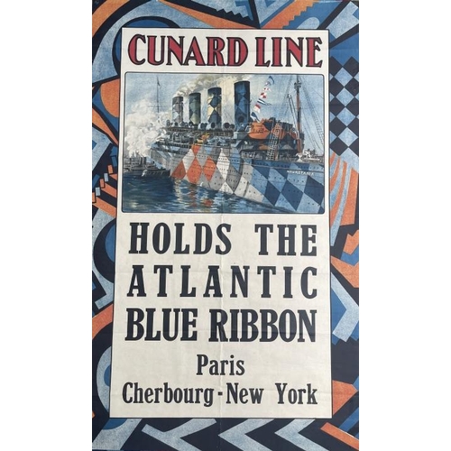 89 - TRAVEL POSTERS: Cunard Line Holds the Atlantic Blue Ribbon Paris - Cherbourg - London showing Aquita... 